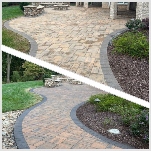 Paver patio before and after cleaning and sealing